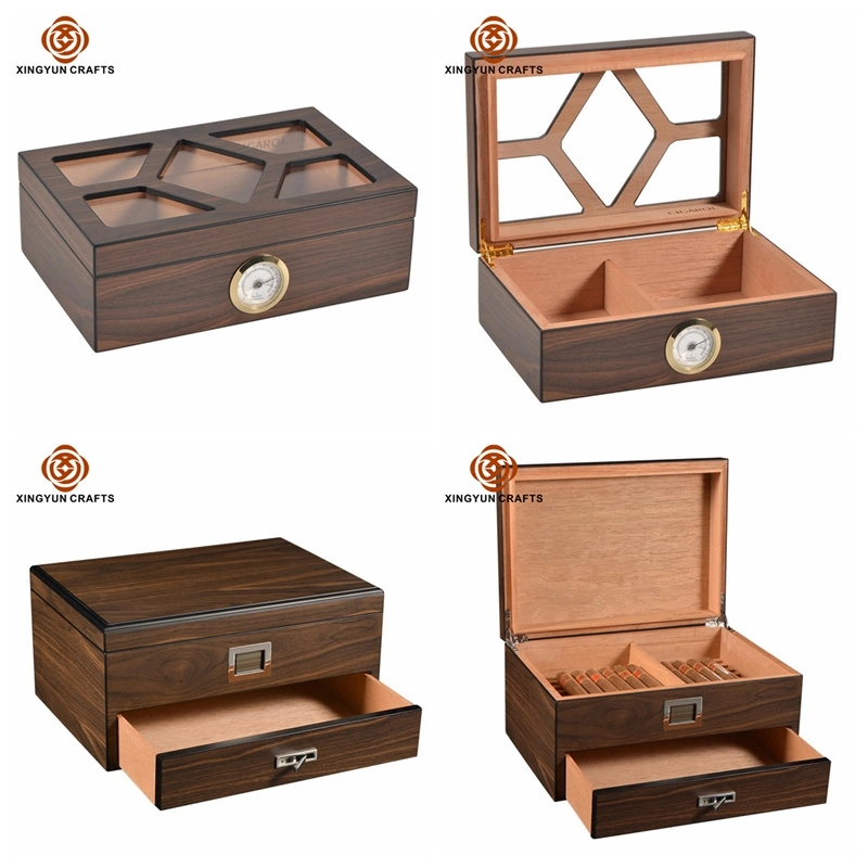 Personalized Luxury Brown Leather Wooden Cigar Package Box Luxury Humidor Cigar Wine Storage Box