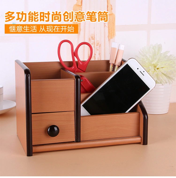 Wood Pen Holder Desktop Storage Stationery Office Set Desk Organizer