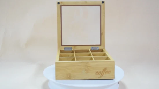 カスタマイズされた竹茶ディスプレイボックス、木製コーヒー包装箱、ガラス窓付き木製包装箱