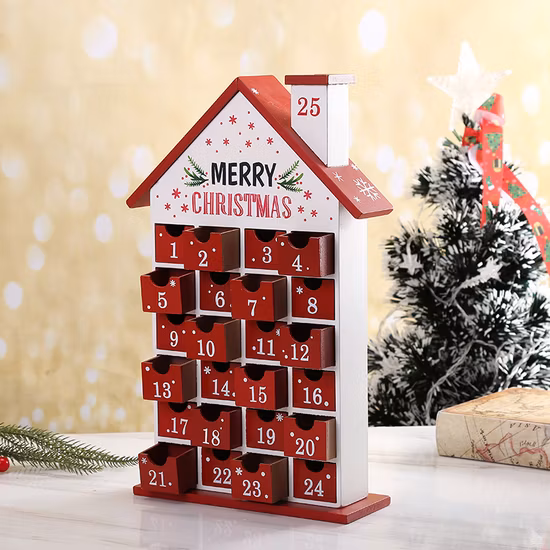 室内クリスマス装飾、サンタクロースと雪だるま、木製アドベントカレンダー