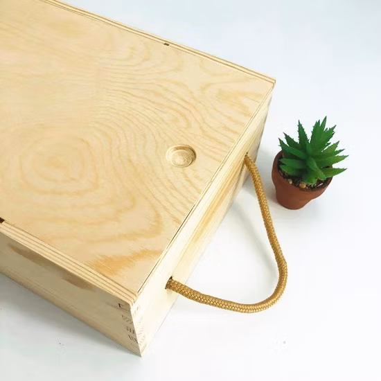 スライド式蓋付きの手作りの木製ワインボックス